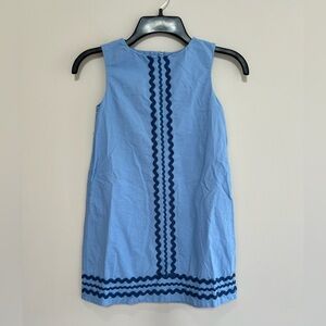 Vineyard Vines Girls Sleeveless Light Blue Dress Navy Ric Rac Detail, size 7